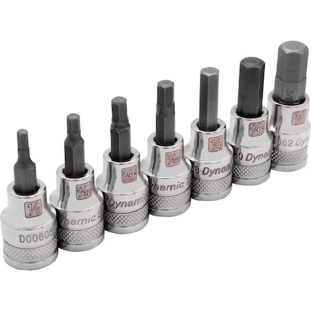 Dynamic Tools 3/8" Drive 7 Piece SAE, Std Length, Hex Socket Set, 1/8" - 3/8' D010014